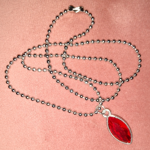🪷 SALE Red Marquis Faceted Necklace Charm Silver Rhinestone Choker or Long New - Picture 5 of 9